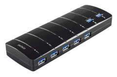 USB 3.0 hub, 7xType A ports, AC adapter included, black