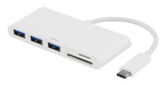 DELTACO USB 3.1 Gen 1 hubb, USB-C, 3USB A, SD/microSD-läsare, vit