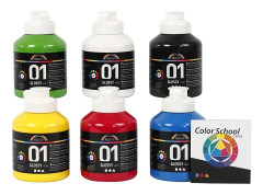  A-color akrylfärg, färgskola, primärfärger, 01 - blank, 6x500ml