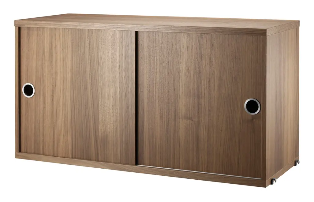 Skåp m skjutdörrar 78x30x42 valnöt