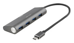 DELTACO 4-port USB Hubb, Typ C ha, 4xTyp A ho, alu, svart