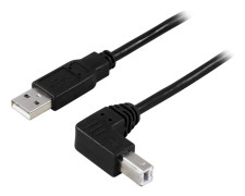 Deltaco USB 2.0 kabel Typ A hane - Vinklad Typ B hane 3 m, svart