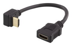 Deltaco flexibel HDMI‑adapter, vinklad ner, HDMI M/F, UHD, 0.2m