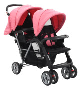 vidaXL Syskonvagn rosa och svart stål