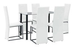vidaXL Matgrupp 7 delar stål och härdat glas svart och vit