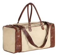 vidaXL Weekendväska beige 54x23x52 cm kanvas och äkta läder