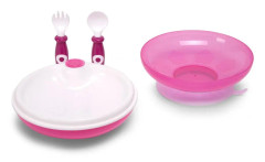 CHILDHOME Värmetallrik med gaffel och sked fuchsia