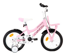 vidaXL Barncykel med frampakethållare 14 tum vit och rosa