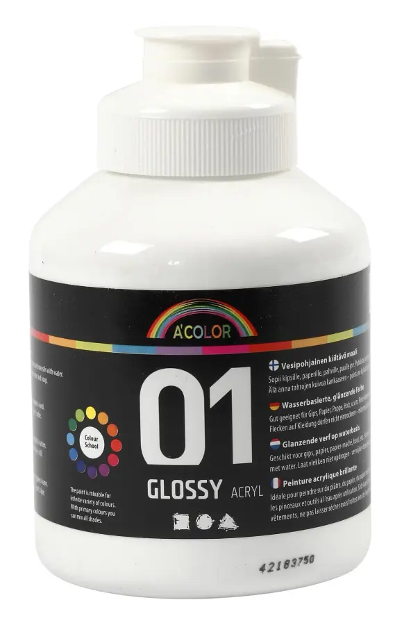  A-color akrylfärg, vit, 01 - blank, 500ml