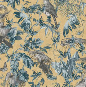 DUTCH WALLCOVERINGS Tapet blad och fåglar blå och guld