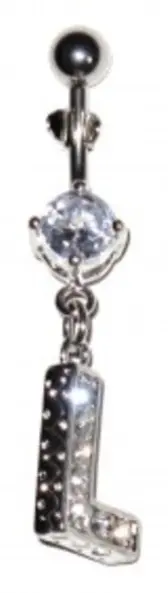 Navel Piercing med vita kristaller - bokstaven L