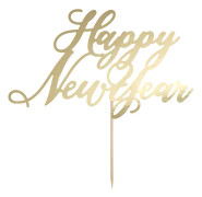 Tårtdekoration "Happy New Year" guldfärgad - New Year