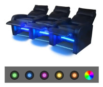 Liggfåtölj med LED 3-sits konstläder svart
