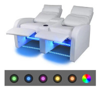 Liggfåtölj med LED 2-sits konstläder vit
