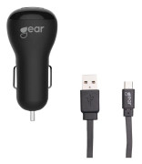 GEAR Laddare 12-24V 2xUSB 2,4A Svart MicroUSB Kabel platt 1m