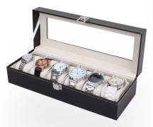 Watchbox Klockbox för 6 klockor - Svart med vit söm