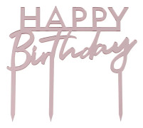 Tårtdekoration Happy Birthday Rosa