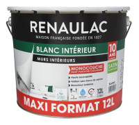 Monolayer väggfärg 12 L SATIN extrem vit - Tvättbar - RENAULAC