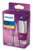 Philips - LED-glödlampa med filament - form: B35 - klar finish - E14 - 2 W (motsvarande 25 W) - klass E - varmt vitt ljus - 2700 K - transparent (pak