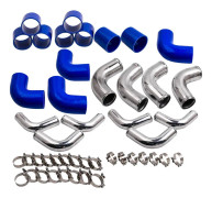 2,5 Aluminium Universal laddluftkylare Turbo Piping Blue slang T-kläm kit 12st A