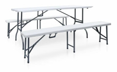 vidaXL Hopfällbart trädgårdsbord med 2 bänkar 180 cm stål och HDPE vit