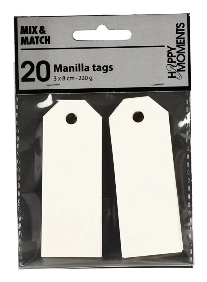 Manillamärken 3x8 cm - Råvit - 20 st