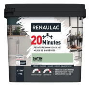 RENAULAC Enfärgad interiörfärg 20 minuter väggar och träarbete - 1L - 10 m² - Mandelgrön Satin