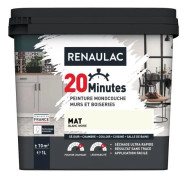 RENAULAC Enfärgad interiörfärg 20 minuter väggar och träarbete - 1L - 10 m² - Matt elfenbenvit