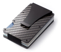 Carbon Fiber korthållare RFID Svart | kolfiberplånbok med avtagbar sedelklämma - Julklappa Present