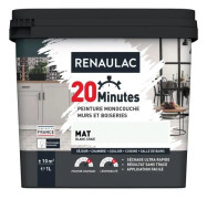 RENAULAC Enfärgad interiörfärg 20 minuter väggar och träarbete - 1L - 10 m² - Matt krita vit
