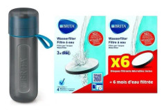 BRITA 1020328 Aktiv filterflaska 0,6L blå + förpackning med 6 filter mikrodiskar
