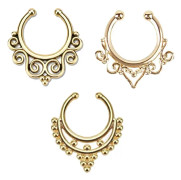 Trendigt 3-pack Fake Septum Näsring Fakepiercing Guld Bohem