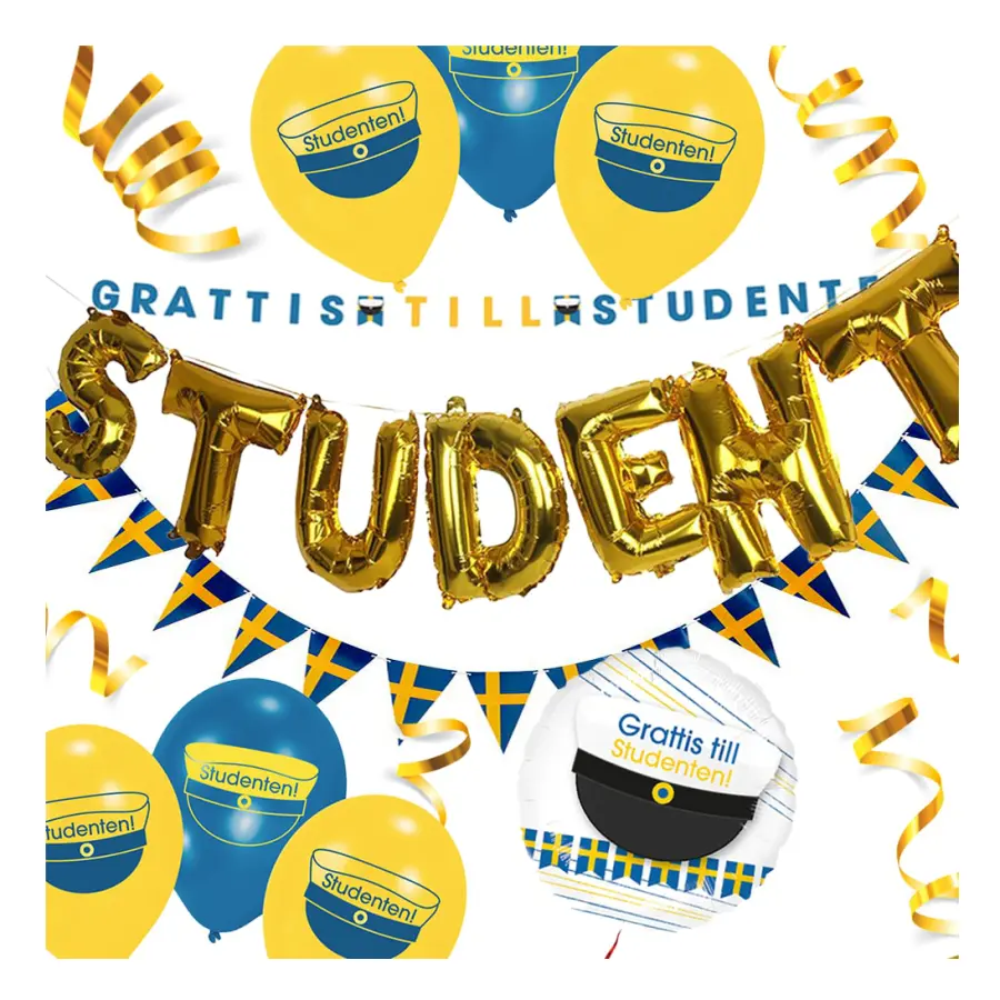 Studentdekoration Paket Guld/Blå/Gul