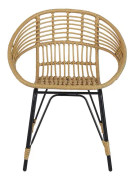 Bistro Set i 3 delar för Balkong Naturlig Faux Rotting Svarta Metallben Beige Kuddar Soffbord Härdat Glas Modern Trädgård