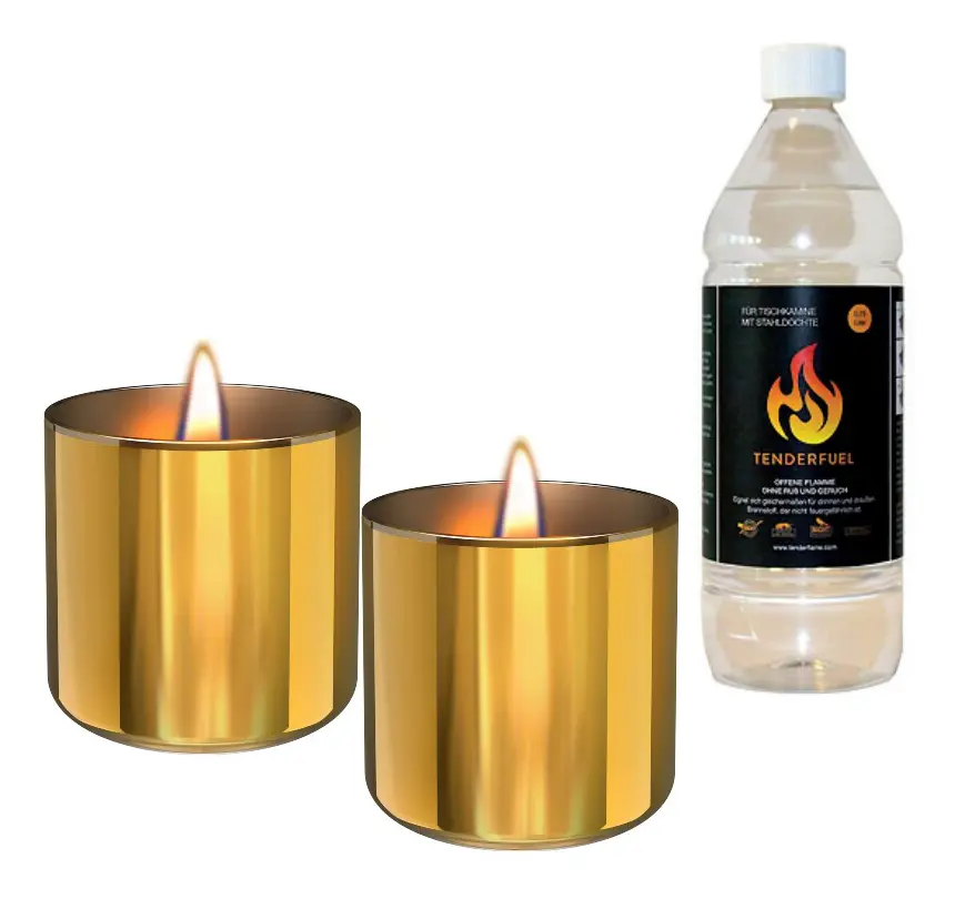 Tenderflame Gift Set, 2 bordsbrännare + 0,5 L bränsle, Lilly 8 cm guld