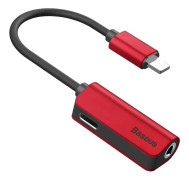 Baseus L32 Male, Röd, Lightning, Lightning, 3.5mm, Hankoppling, Honkoppling, Rak