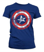 Captain America Distressed Shield Girly T-Shirt Navy Medium