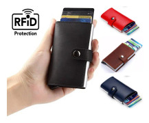 Pop Up Korthållare Aluminium Läder RFID & NFC skydd Sedelfack