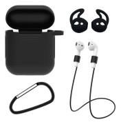 Apple AirPods 1/2 4-i-1 Fodral Halsrem Earhooks Svart
