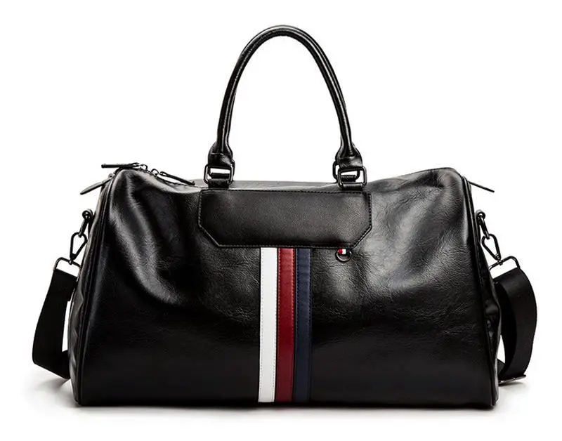 Män Läder Resväska Casual Bagage Bag Handväska Multifunktionell Axel Weekend Bag