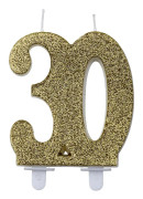 Födelsedagsljus 30 år - Tårtljus Siffra - Guld/Glitter