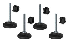 Rostfri fot 12x100x80mm, plast med hål+insatser 40x40x1,5mm -Set om 4