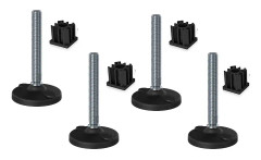 Rostfri fot 20x150x100mm, plast med hål+insatser 40x40x2,0mm -Set om 4