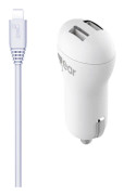 GEAR Laddare 12-24V 2xUSB 2,4A Vit USB-C 2.0 Kabel Rund 1m gen2