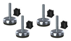 Rostfri fot 10x50x50mm, basen har gummikudde + insatser 40x40x1,2mm -Set om 4