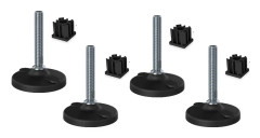 Rostfri fot 16x70x100mm, plast med hål+insatser 40x40x1,5mm -Set om 4