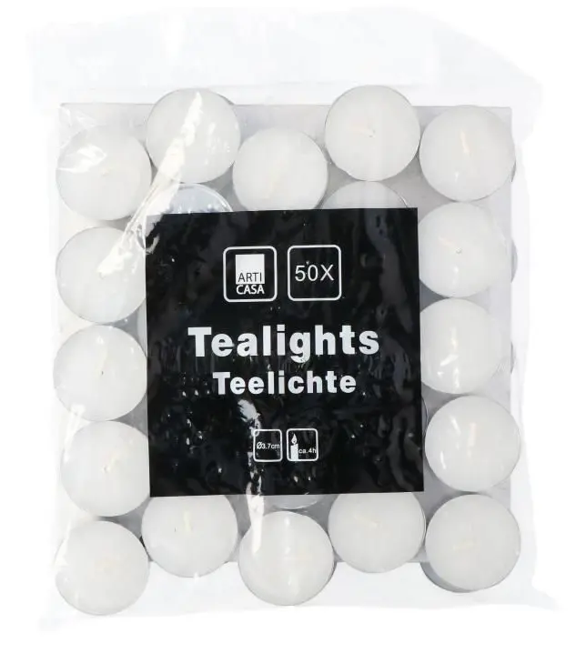Runda telysare - 50 stycken - Ø 3,7 x H 1,3 cm - Vit (Sats om 3)