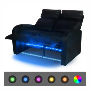 Liggfåtölj med LED 2-sits konstläder svart