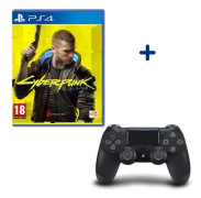 PlayStation Pack: PS4 Controller Dualshock 4.0 V2 Jet Black + Cyberpunk 2077