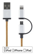 DELTACO Synk- laddkabel USB - Lightning/ USB micro_ 1m_ orange